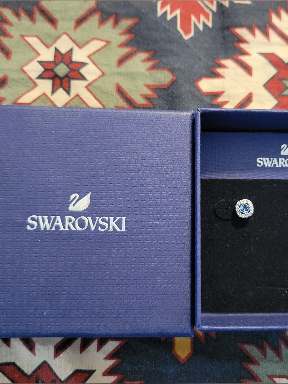 Swarovski Una Angelic Square Cut Blue Crystal Stud Earrings Pavé Halo Boxed